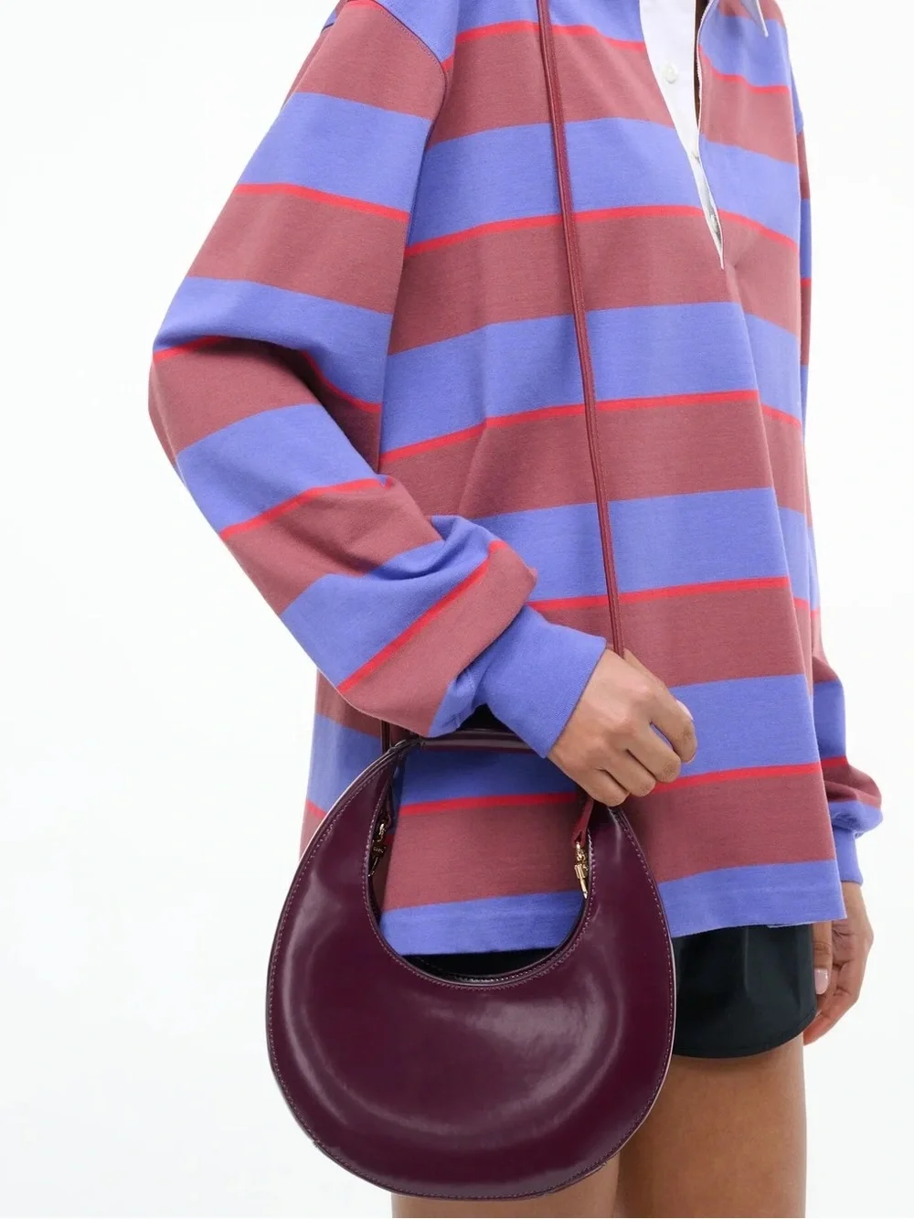 NWT Staud Mini Moon Purse in Syrah Burgundy Leather, Crossbody Bag , brand NEW - Picture 12 of 16